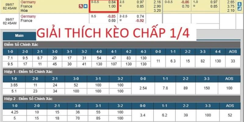 Ví dụ về kèo chấp 1/4 cần nắm